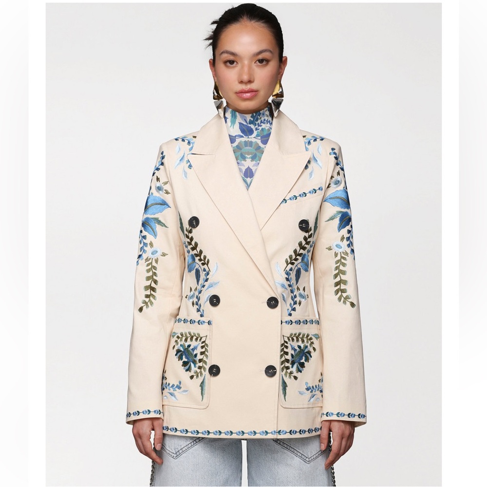 Avec Les Filles Women’s Embroidered Double-Breasted Blazer